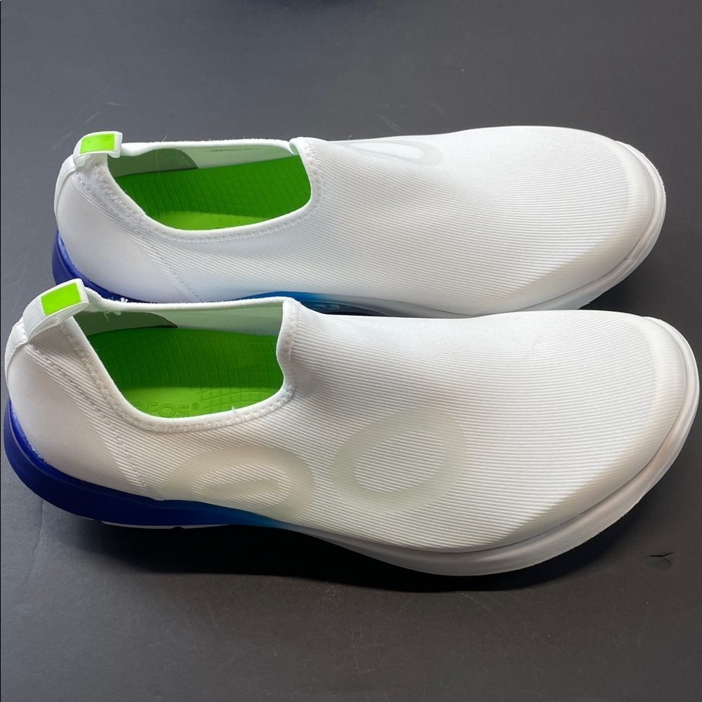 OOFOS OOmg White Slip On Shoes Green Interior Walking Comfort Mens Sz 12.5 - Picture 3 of 9